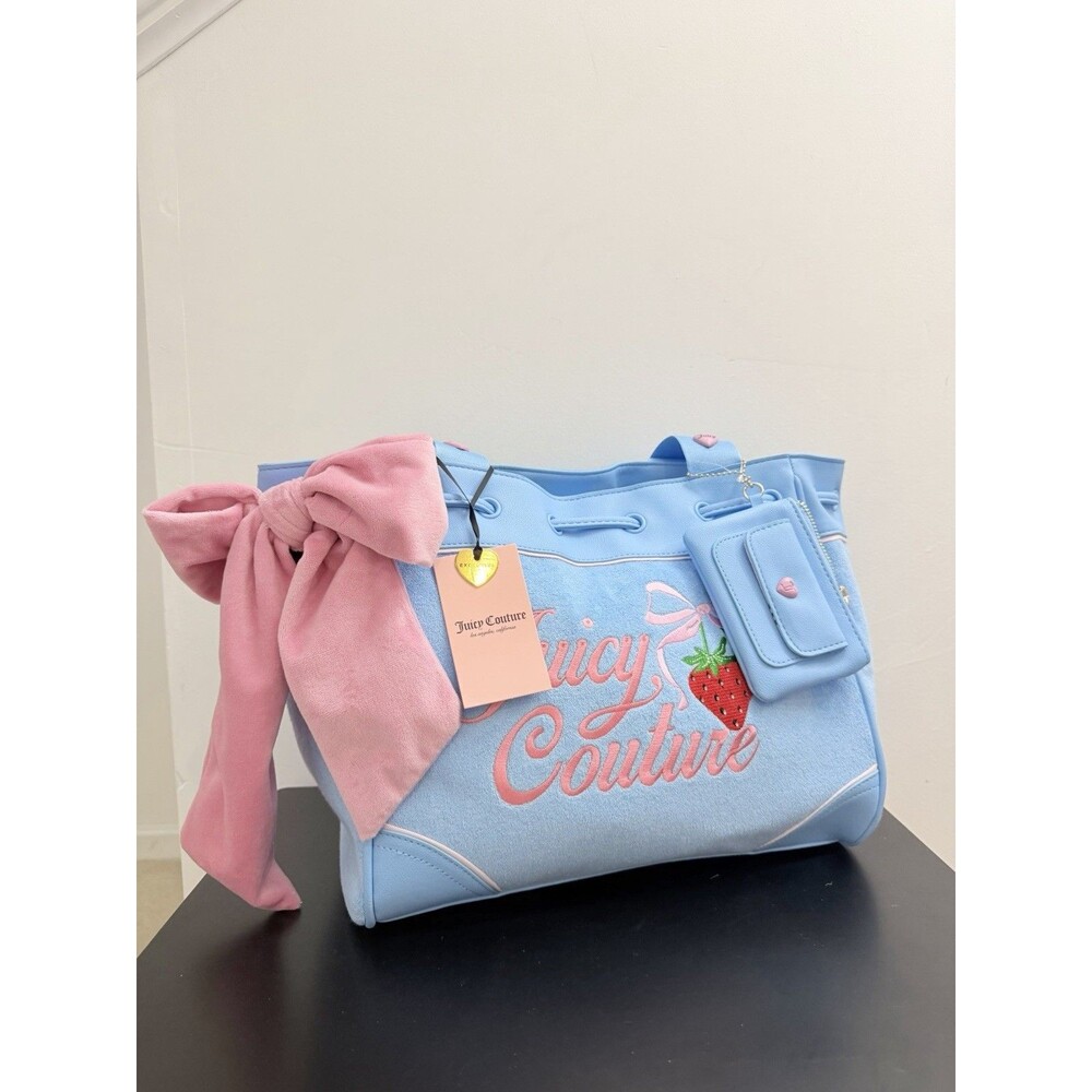 Juicy Couture Retro Strawberry Daydreamer Tote Blue Gleam New - Picture 6 of 9